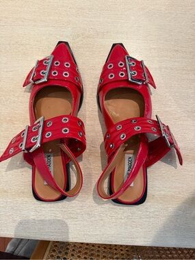 Steve Madden Red Pointed Slingback Flats with Buckle Straps